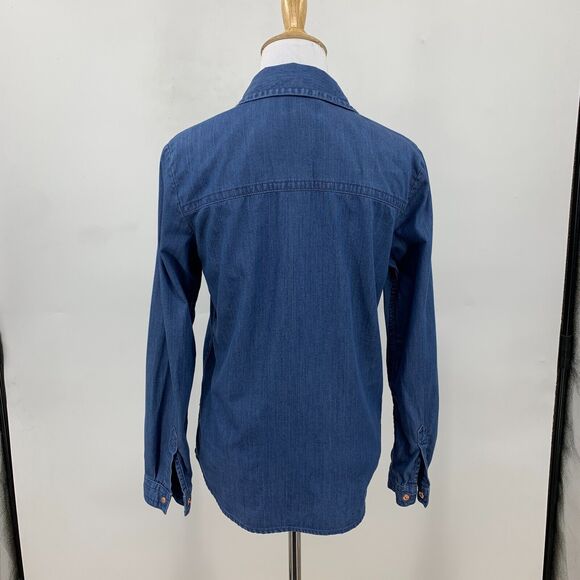 Cece Nordstrom Chambray Top Womens XS Extra Small Blue Hidden Buttons Shirt - Picture 3 of 12